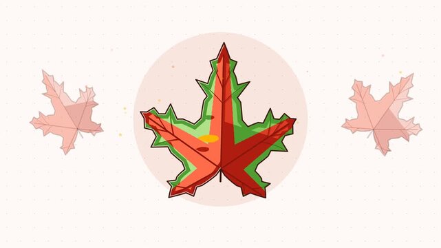 Seamless 4K looping animation of green to red leaf spreading, drawn as a minimal flat vector scene in warm red and coral tones on a soft light background. Calm, gentle motion with plenty of empty spac