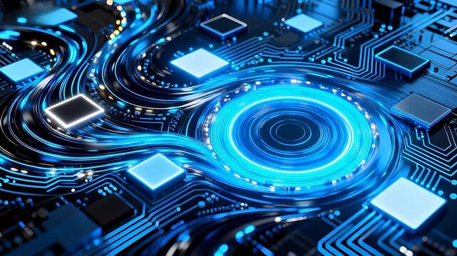 Abstract circuit board with glowing blue lines