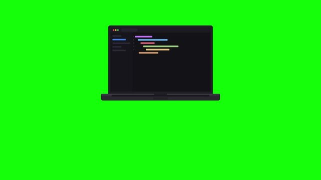 Laptop screen displays lines of code during software development