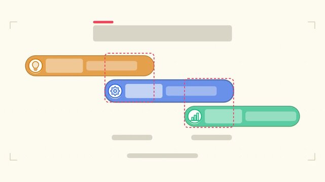 Animated phase plan infographic in a modern flat vector style, phases assembling in a smooth 4K loop. Blank text placeholders and fresh green accents sit on a bright light background so headings and n