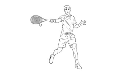 Fototapeta premium Tennis player drawn in a dynamic action pose hitting the ball with a racket.