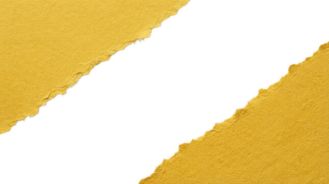 Yellow handmade paper ripped in half isolated on transparent background