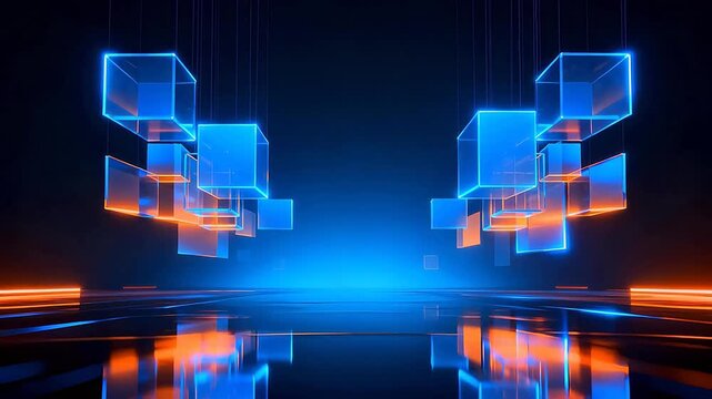Suspended glowing cubes in a futuristic space
