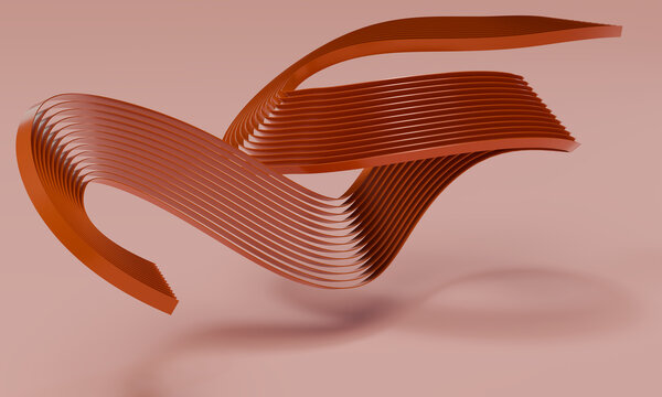 Sweeping 3D Copper Bands Rendered against Rose