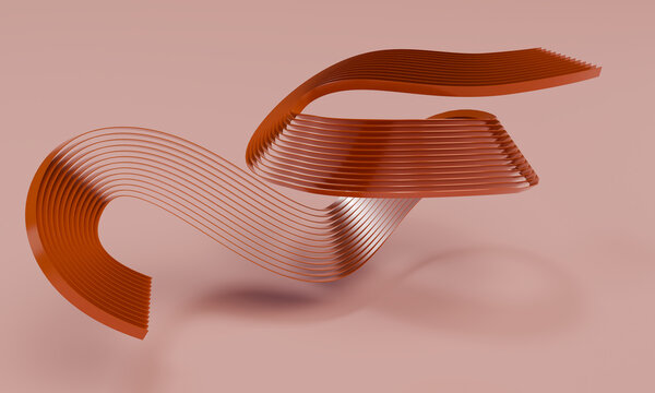 Wavy rust 3D band hovering over a blush surface