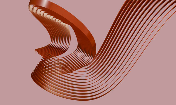 Curving 3D Ribs Sweep across a Blush Field