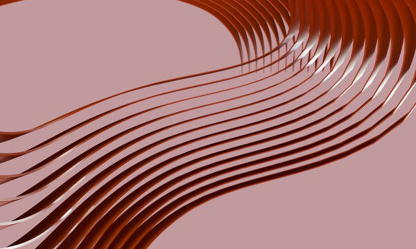 Parallel 3D strips waving across a mauve backdrop