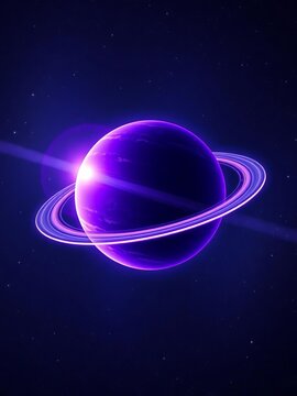 Purple planet with a shining ring orbits amidst twinkling stars, planetary system, celestial