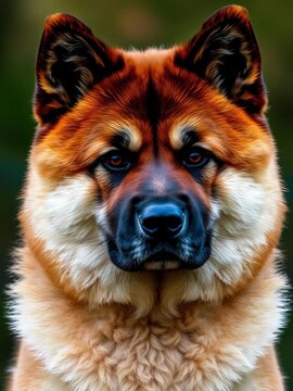 Sable American Akita with a thick double coat and piercing gaze, double, loyal