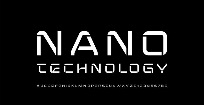 Technical future font, digital cyber alphabet, uppercase letters and numbers, vector illustration 10EPS