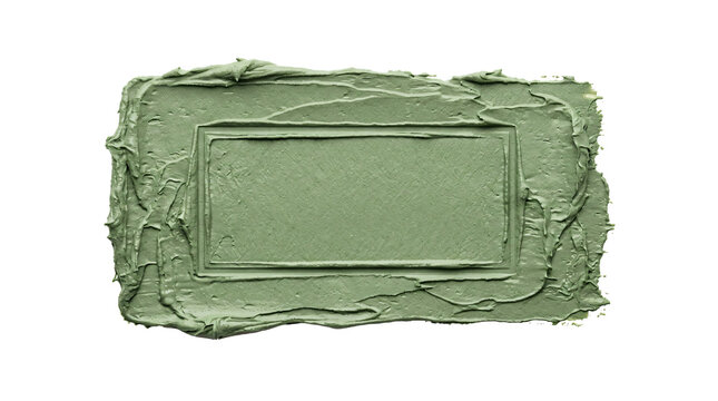 Green cosmetic clay smear rectangle frame isolated cutout shape design element on transparent background