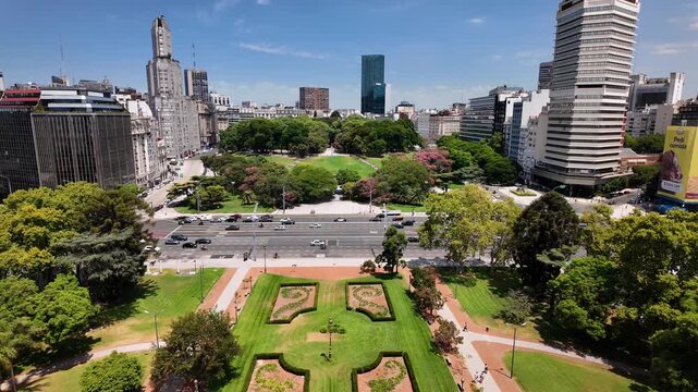 Aerial view of Plaza General San Martin and cityscape, Buenos Aires, Argentina