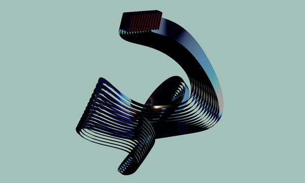 Dark Metallic 3D Ribbons Curl against Mint