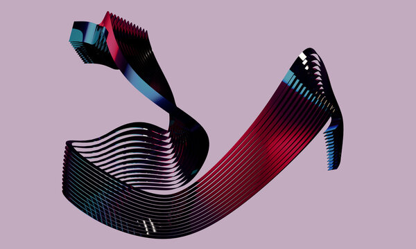 Crimson and teal 3D metallic ribbon on lilac