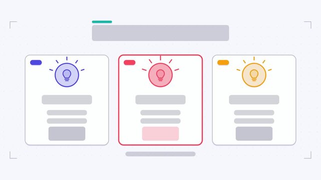Seamless 4K looping animation of a tips layout infographic template with cards assembling. Flat vector shapes, icons and grey text placeholders animate on a clean light background in blue and azure to
