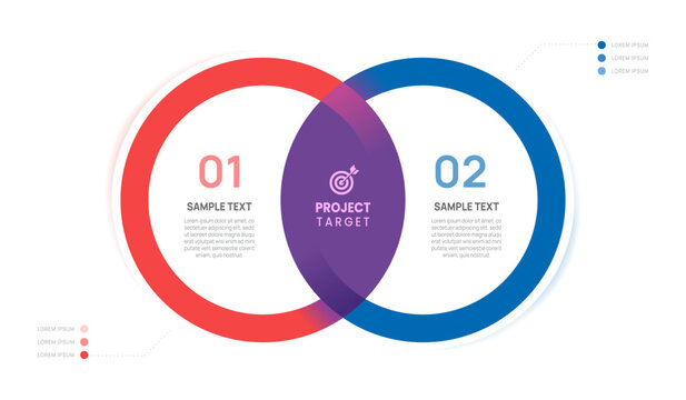 2 Option Venn Diagram Business Infographic Template Presentation with Intersecting Circles.