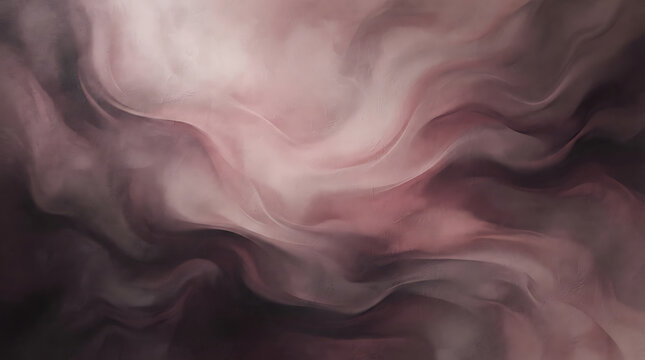 Soft flowing swirls of dusty mauve and dark charcoal colors blend together in a rhythmic dance creating organic curves that suggest liquid movement or ethereal vapor patterns for creative