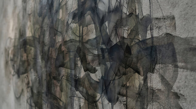 Abstract dark ink strokes spread across a rough textured surface creating emotional movement and depth for creative projects that require artistic flair and a moody atmosphere for visual