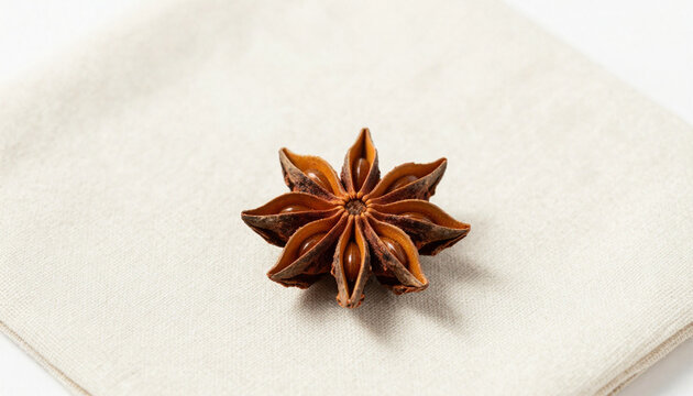 One star anise pod on a plain folded linen square