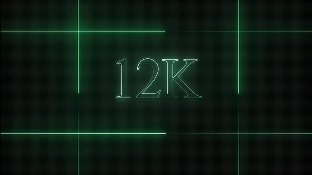 Neon 12k number glowing on dark futuristic background