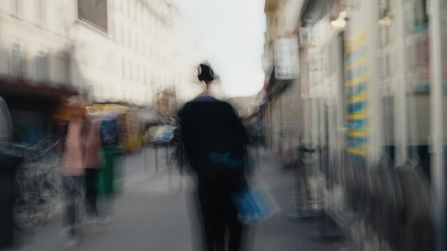 First person point of view walking through a crowded paris street