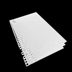 Notebook paper page isolated on black JPEG background, lying on a shelf. © vovan