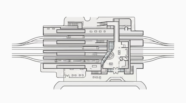 Architectural Blueprint of Multi Level Train Station Platforms and Tracks
