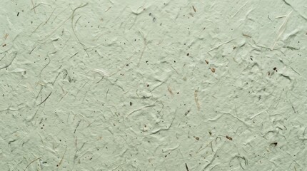 Fototapeta premium Pale green handmade recycled paper texture featuring fibrous organic plant inclusions and rough natural surface details