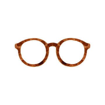 Stylish round tortoiseshell eyeglasses frame with a vintage brown patterned texture, classic hipster spectacle accessory isolated on a white transparent background for fashion design.
