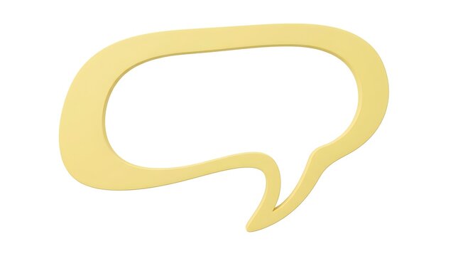 Minimalist soft yellow 3d empty speech bubble icon isolated on a plain white background for communication