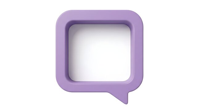 Minimalist 3D purple empty speech bubble icon with rounded corners isolated on a white background for business communication design