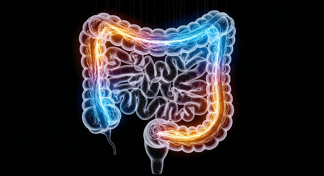 Colorful anatomical illustration of the human digestive system