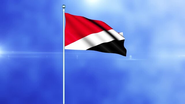 Sealand Principality national flag waving in the wind against a blue sky background loop animation