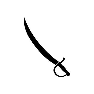 Curved cavalry saber icon with hand guard