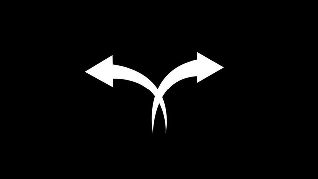 Split path arrow animation: conceptual symbol for decision making, choices, and strategic direction