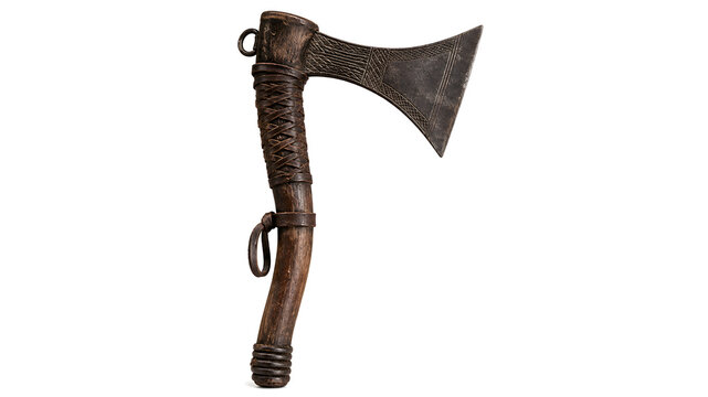 Traditional Hand Axe with Wrapped Handle Isolated on White Background