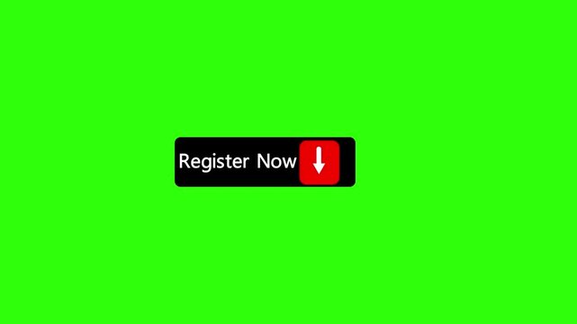 Register now button animation with downward arrow on green screen for digital marketing and web ui