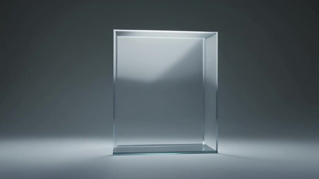 Empty Clear Acrylic Display Box on Dark Background with Moving Light Highlights, Minimalist 1080p Showcase Video