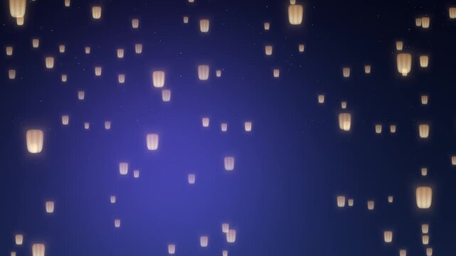 Serene glowing sky lanterns floating upwards in starry night sky seamless loop animation