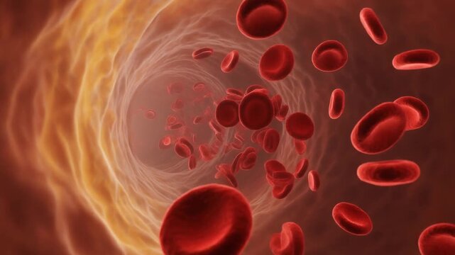 Red Blood Cells Floating Steadily Through Softly Illuminated Artery Blood Vessel, Scientific Medical Animation, Full HD Motion Background