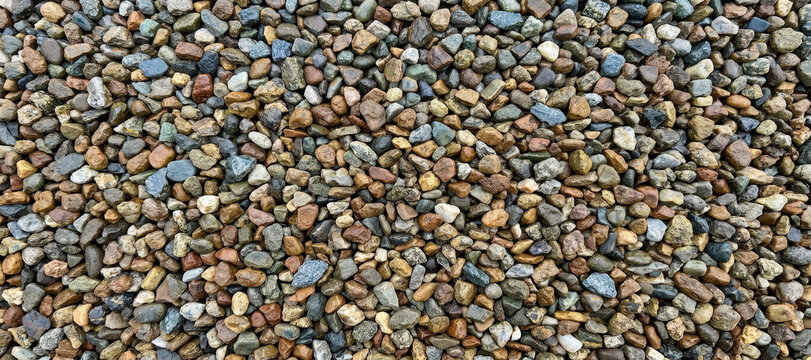 View of multicolored small pebbles and crushed river stones