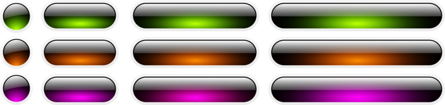 Blank glass buttons, isolated shiny colored web menu icons for website interface and games.