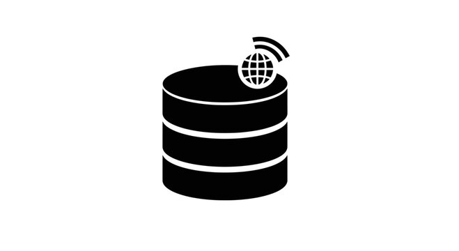 Database Icon with Wifi Signal and Globe