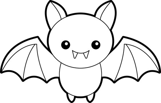 Cute Bat Halloween Icon Vector Illustration Design. Kawaii Flying Bat Smiling Face Flat PNG Illustration.