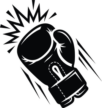 Black silhouette of a boxing glove delivering an uppercut with speed lines