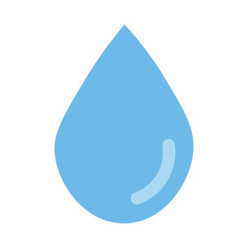 Minimalist flat vector illustration of a single pure blue water drop, representing water conservation, liquid hydration, plumbing, and natural resources.