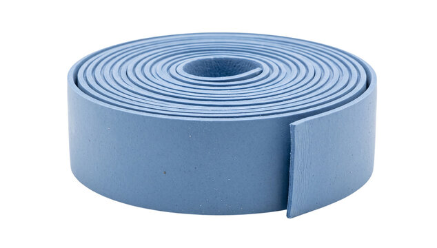 Coiled blue foam weather stripping tape roll isolated on transparent background for home insulation and draft sealing hardware projects.