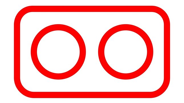 Red geometric icon with two circles in a rounded rectangle