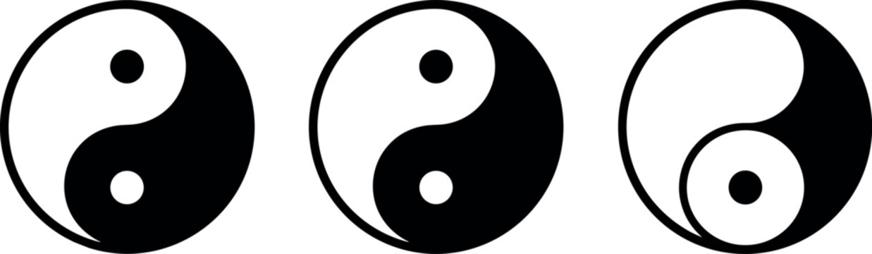 Yin yang balance taoism philosophy harmony eastern spiritual icon set black vector illustration