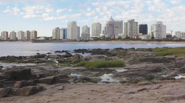 Punta del Este Skyline Across Playa Mansa Rocky Coastline, Uruguay